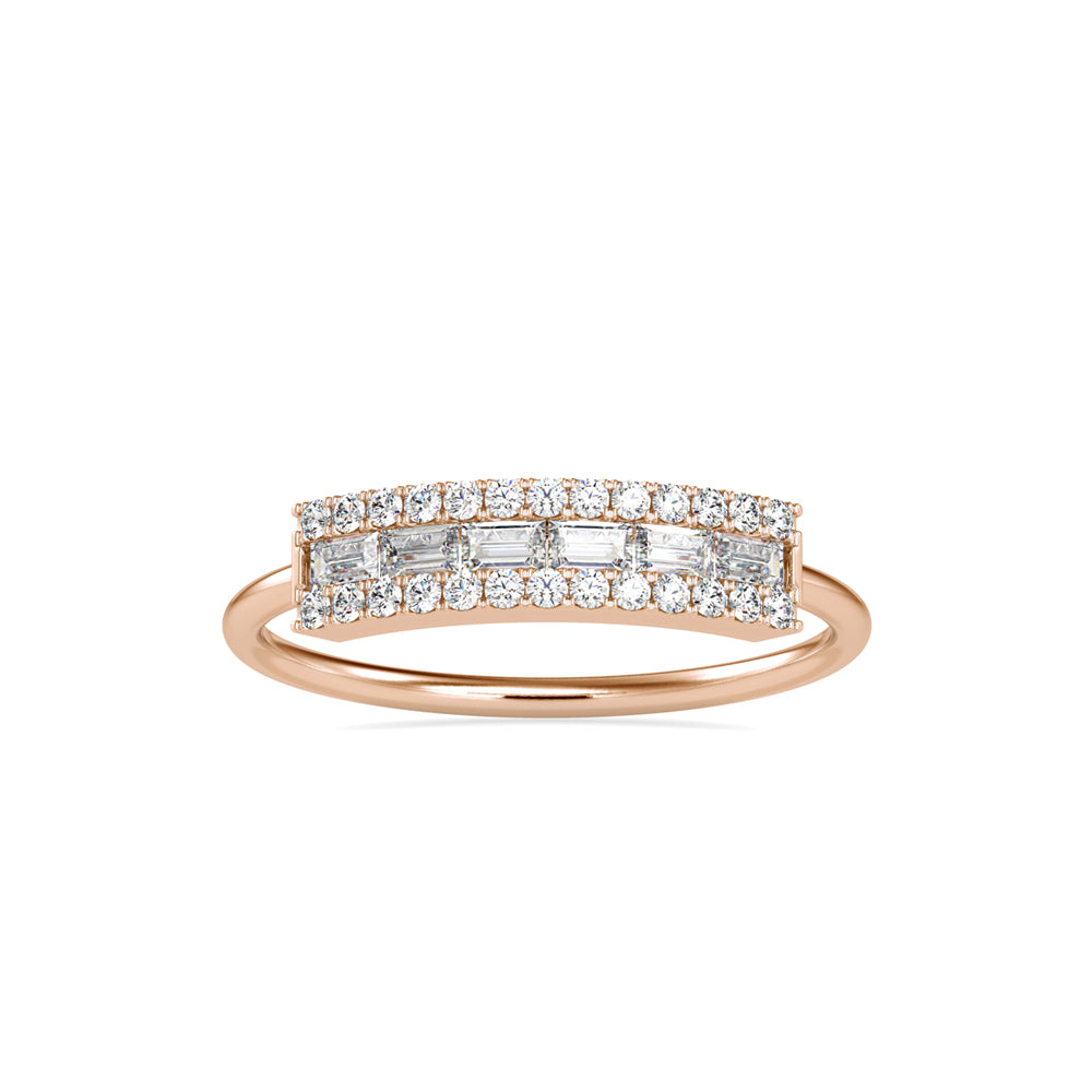 Baguette Lunatic Stone Diamond Ring-Rose Gold