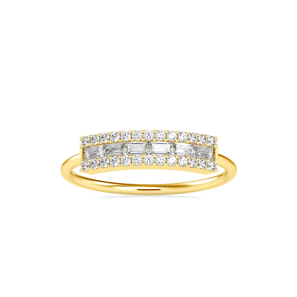 Baguette Lunatic Stone Diamond Ring-Golden