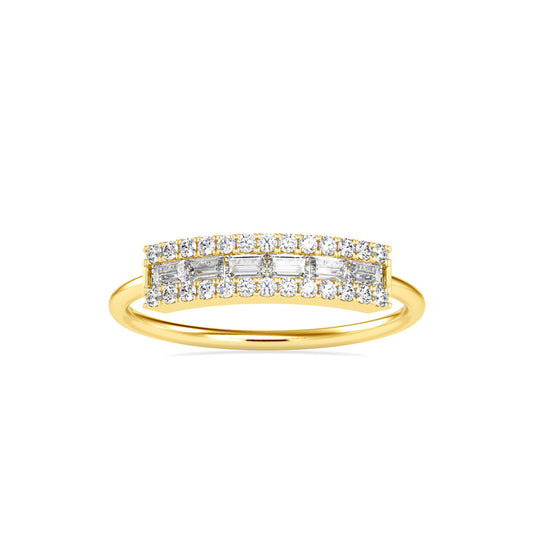 Baguette Lunatic Stone Diamond Ring-Golden