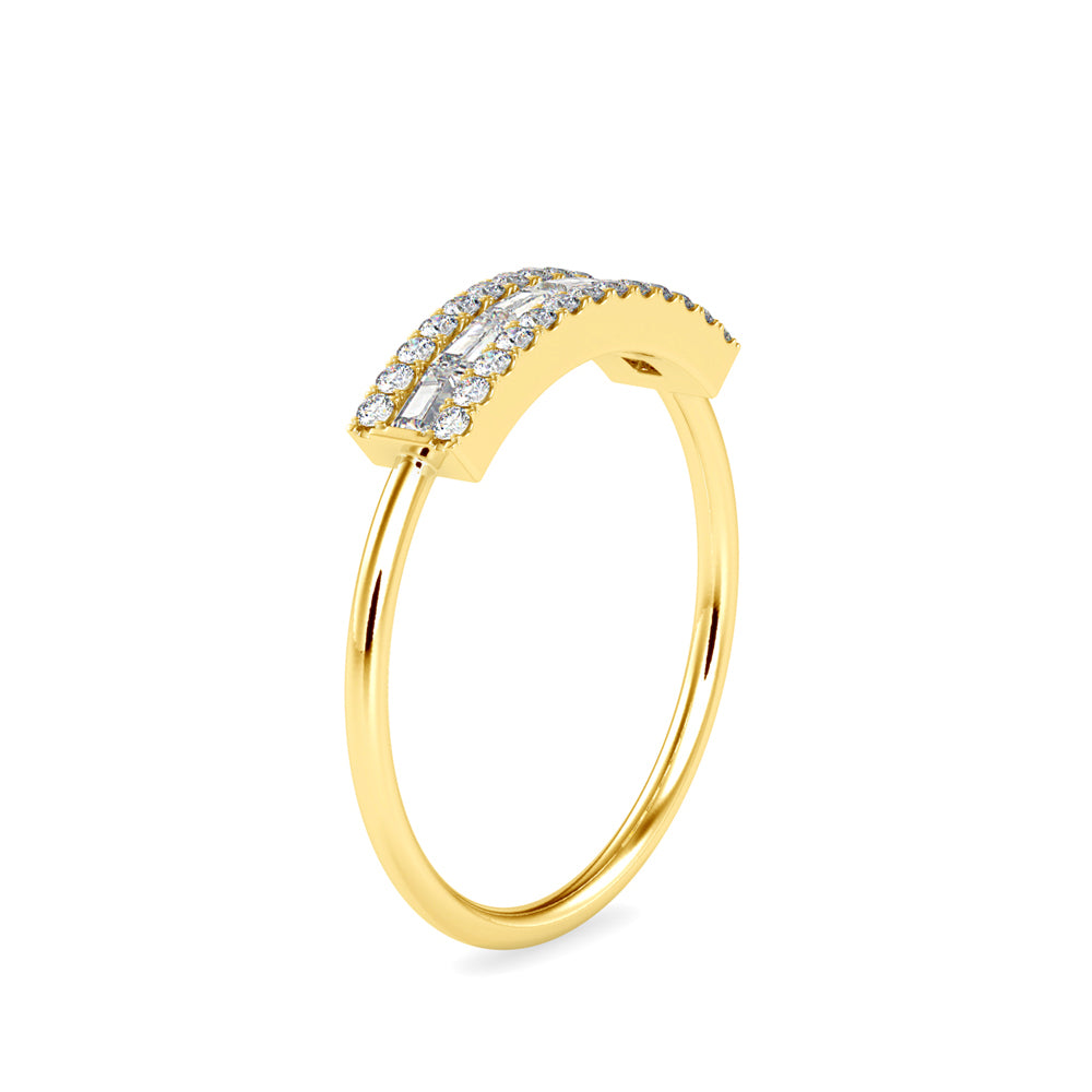 Baguette Lunatic Stone Diamond Ring-Golden