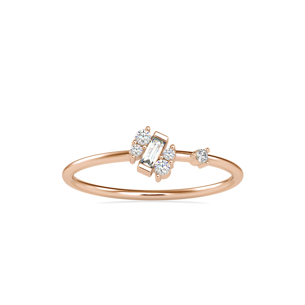 Baguette Courtier Round Diamond Ring-Rose Gold