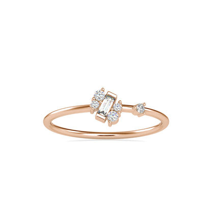 Baguette Courtier Round Diamond Ring-Rose Gold