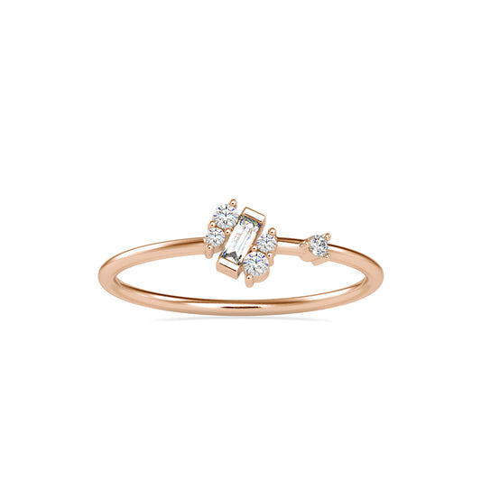 Baguette Courtier Round Diamond Ring-Rose Gold