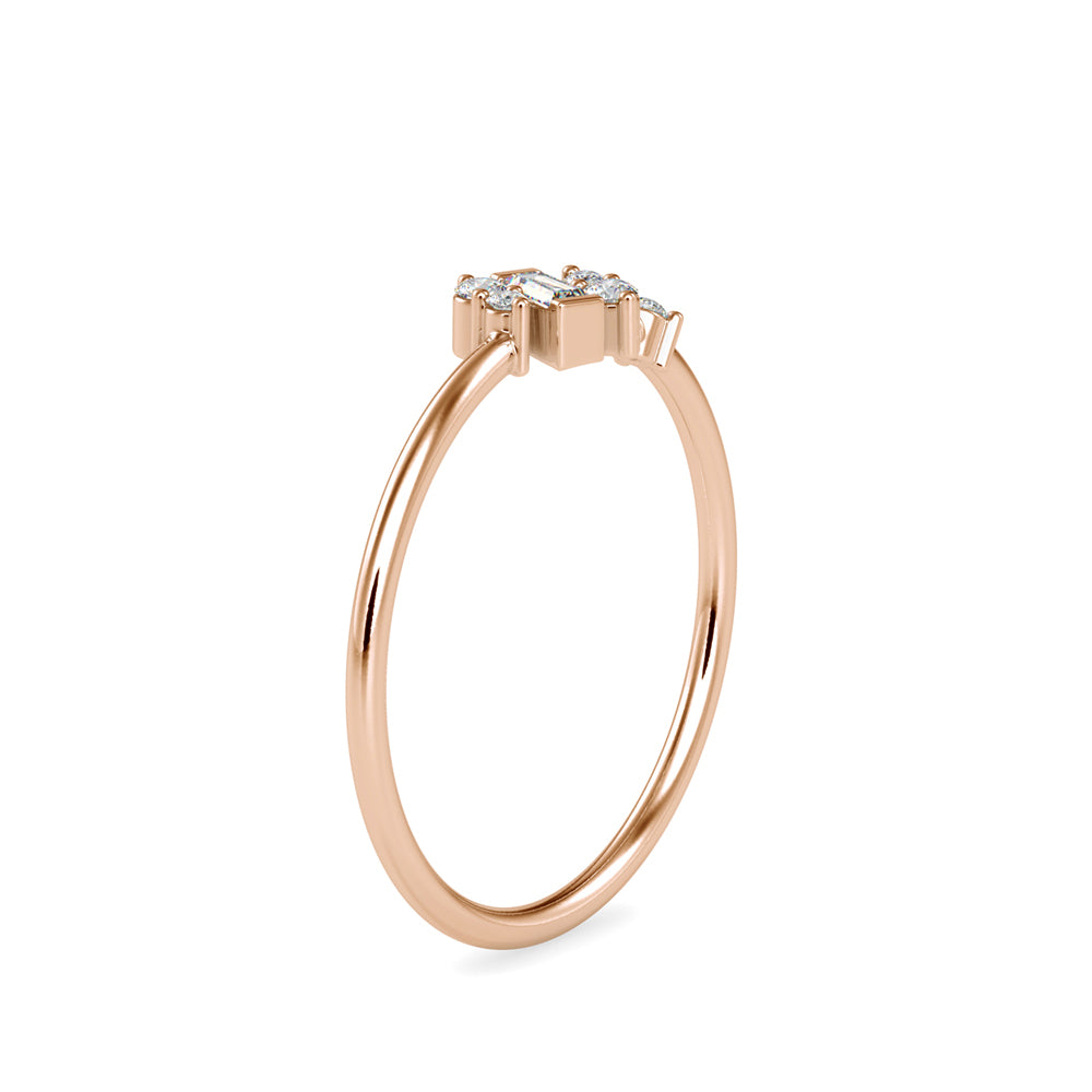 Baguette Courtier Round Diamond Ring-Rose Gold