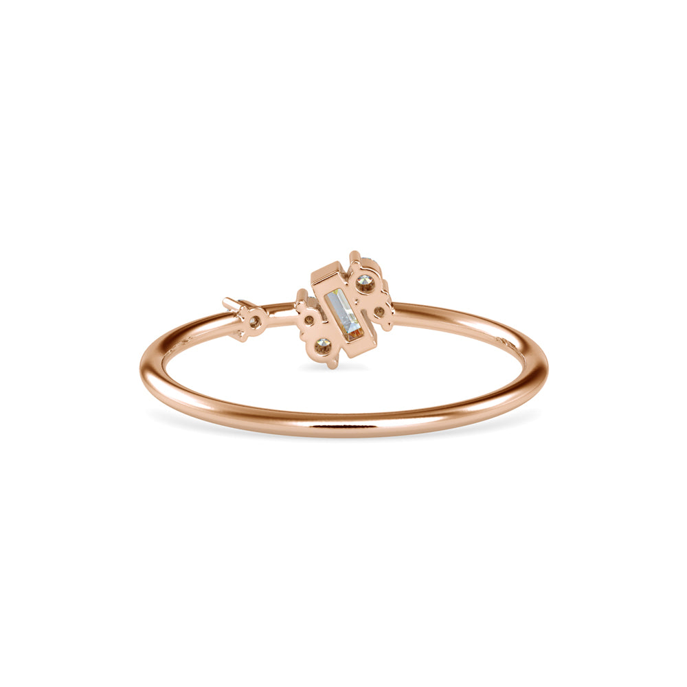 Baguette Courtier Round Diamond Ring-Rose Gold