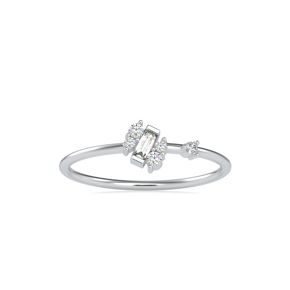 Baguette Courtier Round Diamond Ring-Silver