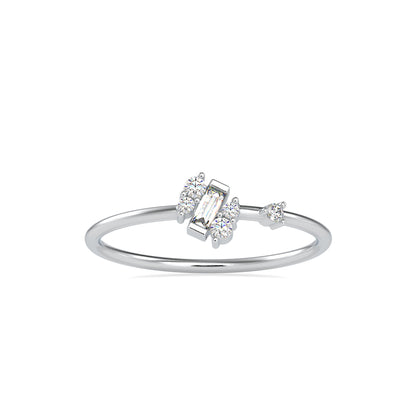 Baguette Courtier Round Diamond Ring-Silver
