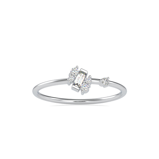 Baguette Courtier Round Diamond Ring-Silver