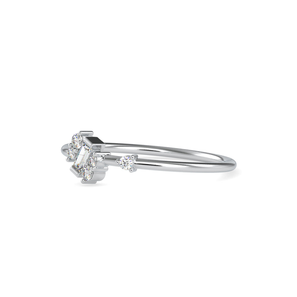 Baguette Courtier Round Diamond Ring-Silver