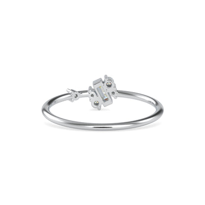 Baguette Courtier Round Diamond Ring-Silver