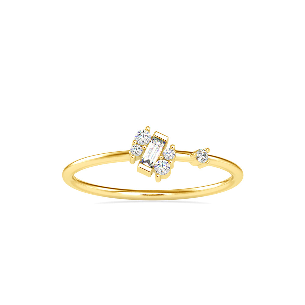 Baguette Courtier Round Diamond Ring-Golden