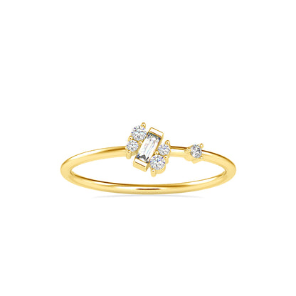 Baguette Courtier Round Diamond Ring-Golden