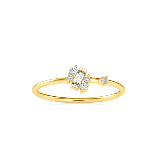 Baguette Courtier Round Diamond Ring-Golden