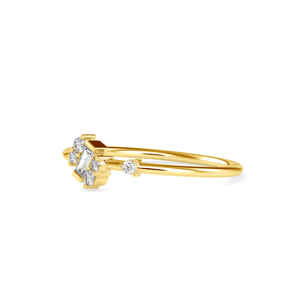 Baguette Courtier Round Diamond Ring-Golden