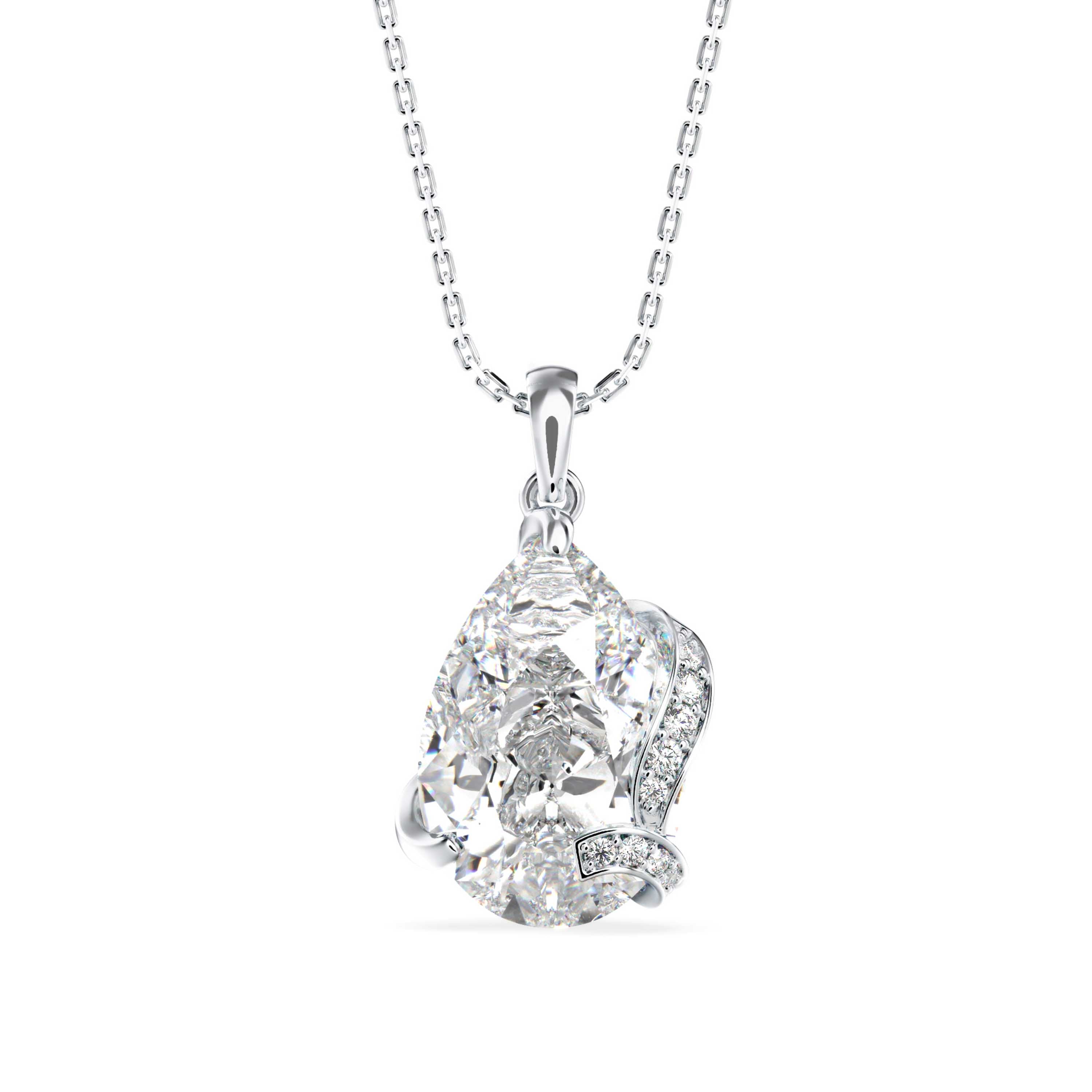 Foxy Pear Diamond Pendant-Silver