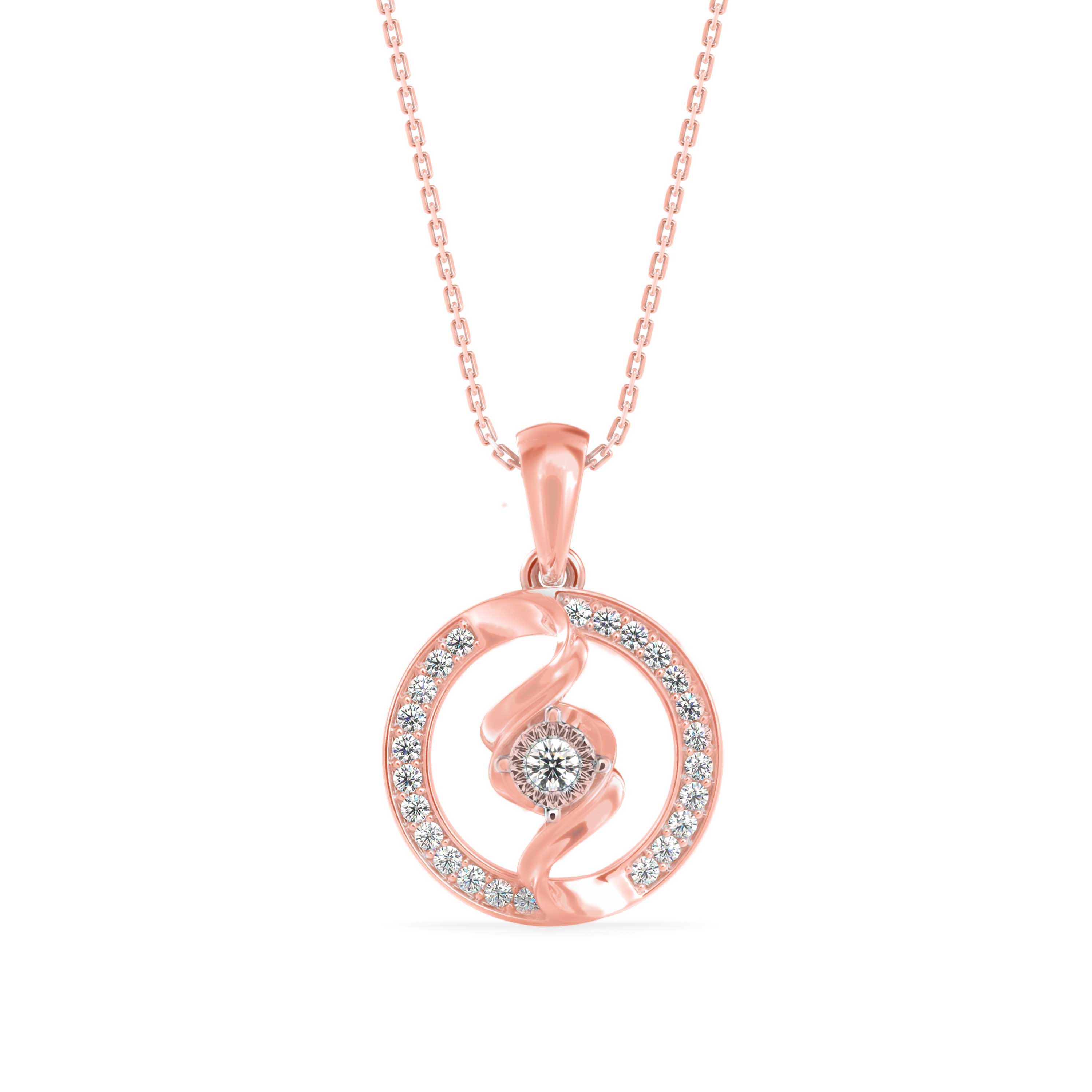 Elliptic Spiral Diamond Pendant-Rose Gold
