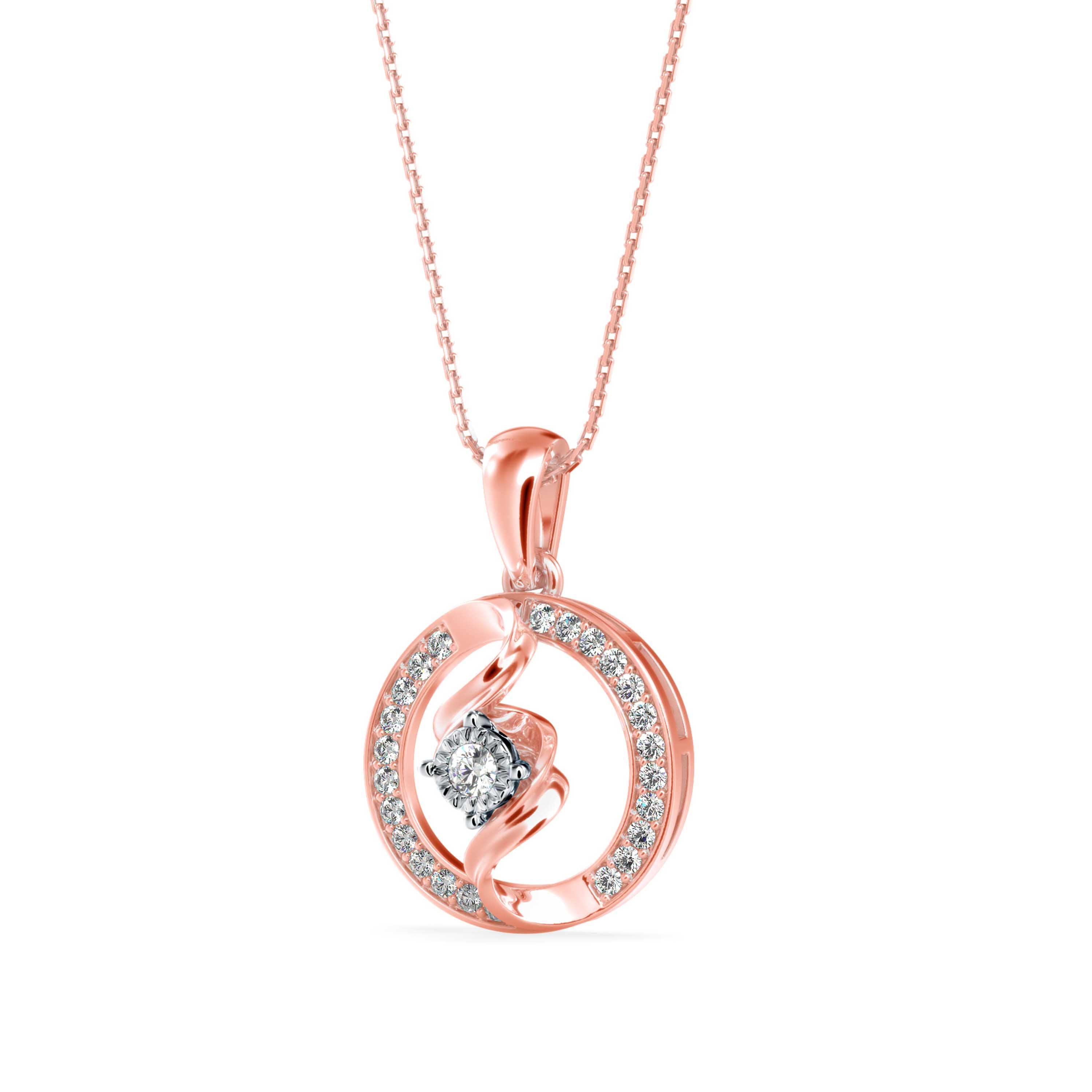 Elliptic Spiral Diamond Pendant-Rose Gold