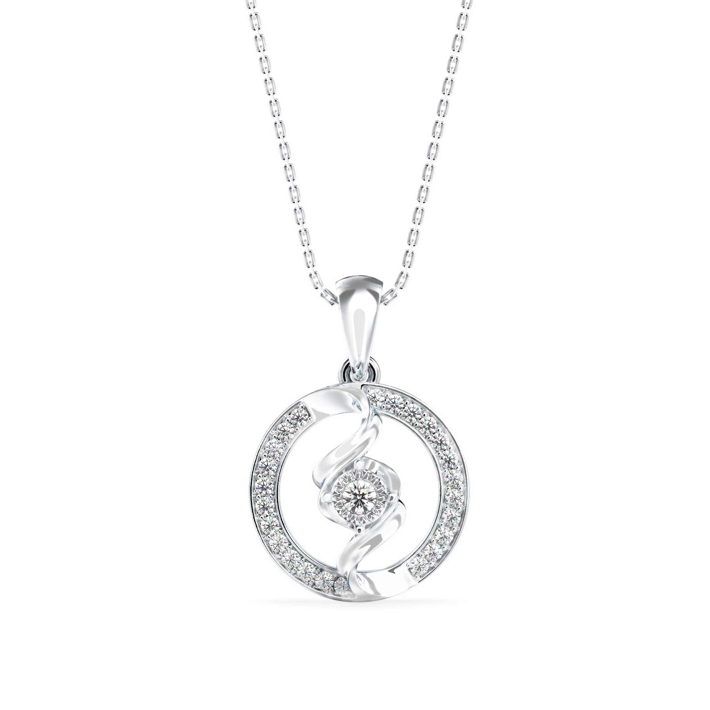 Elliptic Spiral Diamond Pendant-Silver