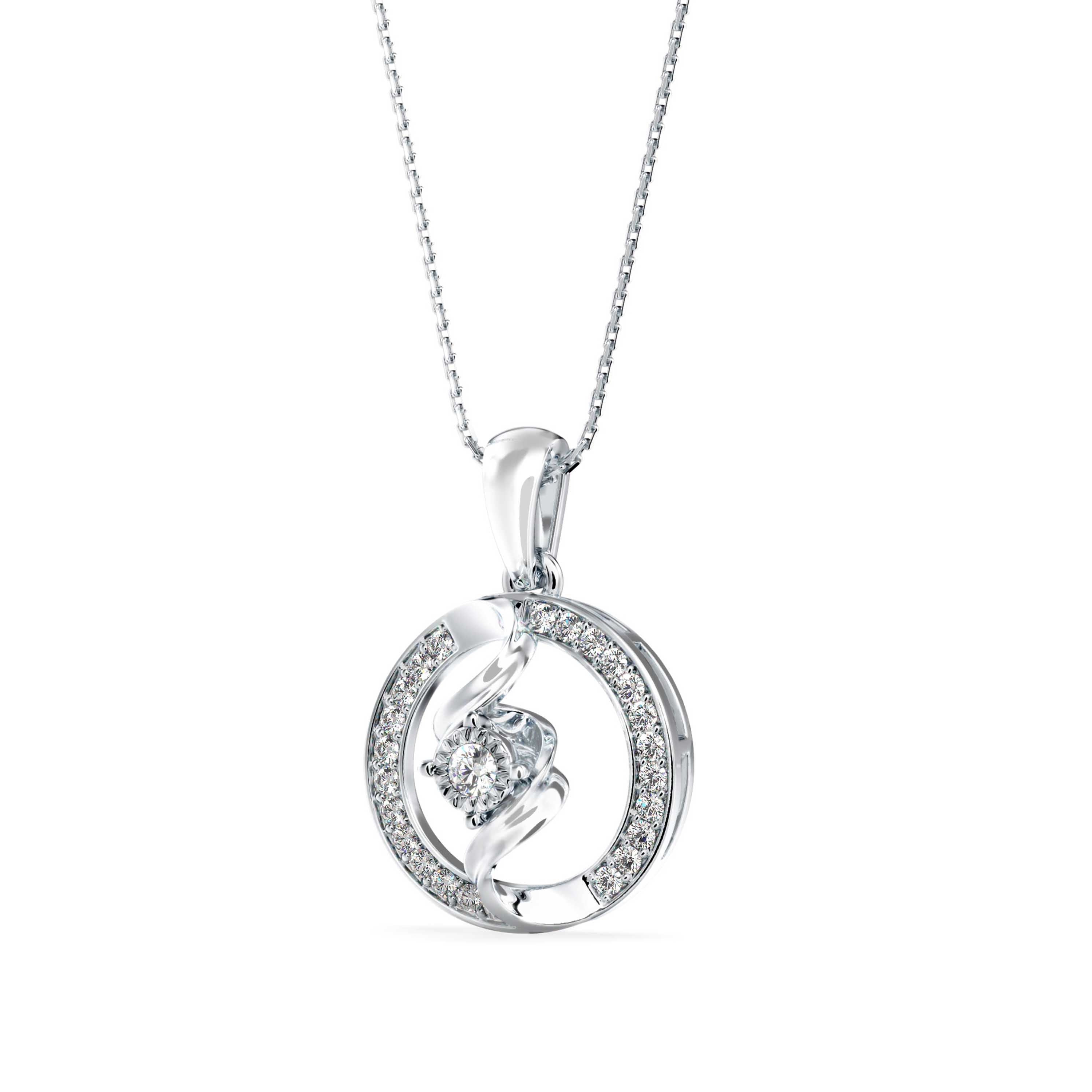 Elliptic Spiral Diamond Pendant-Silver