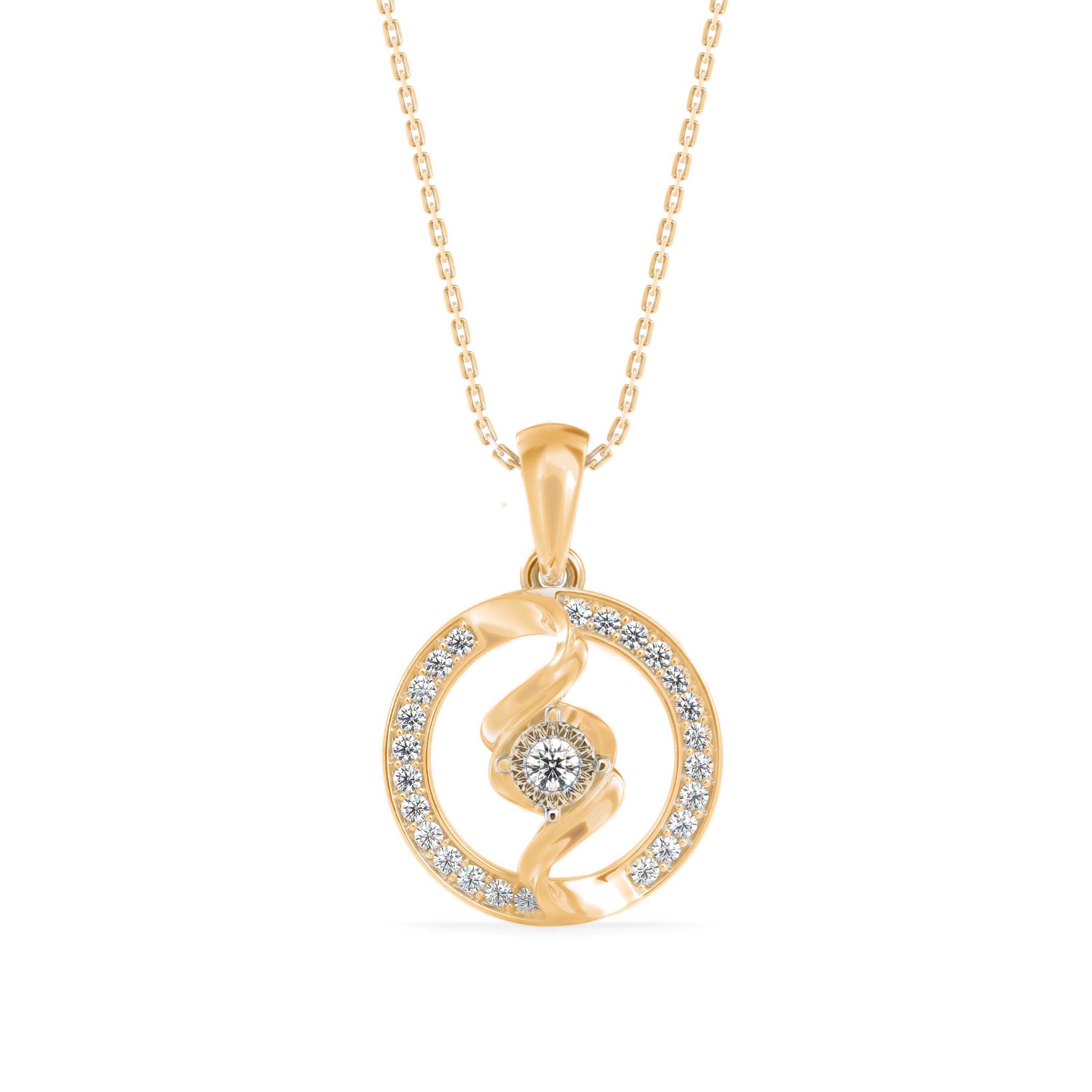 Elliptic Spiral Diamond Pendant-Golden