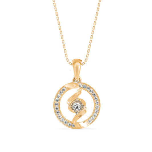 Elliptic Spiral Diamond Pendant-Golden
