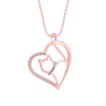 Kitten Heart Diamond Pendant-Rose Gold