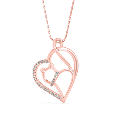 Kitten Heart Diamond Pendant-Rose Gold