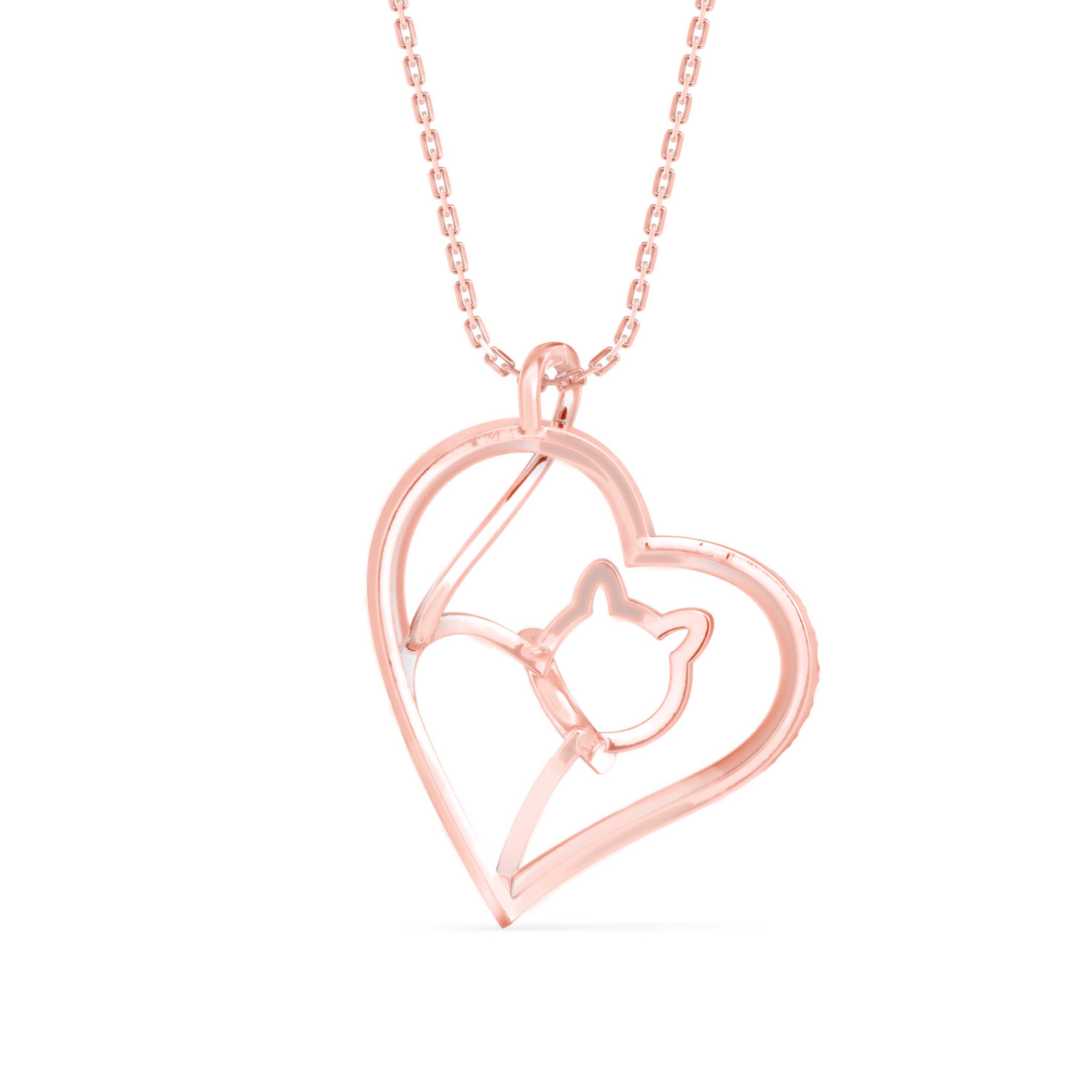 Kitten Heart Diamond Pendant-Rose Gold