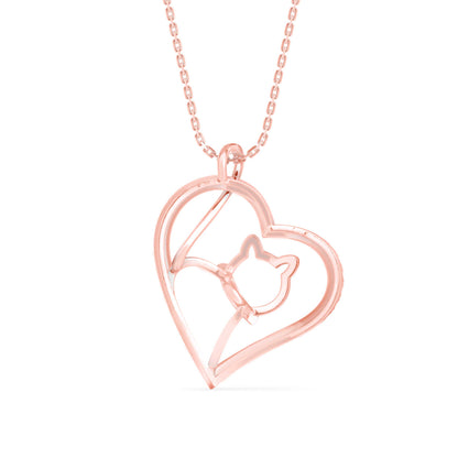 Kitten Heart Diamond Pendant-Rose Gold