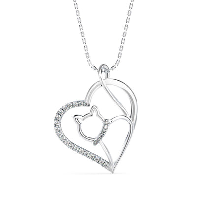 Kitten Heart Diamond Pendant-Silver