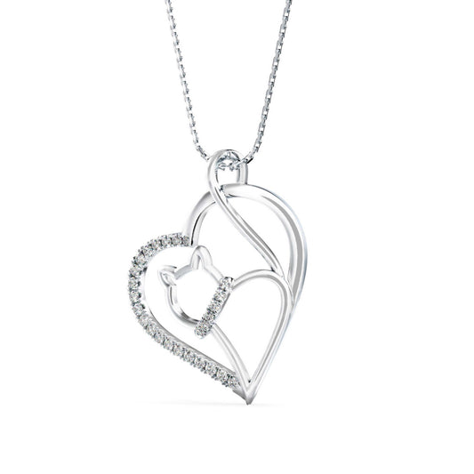 Kitten Heart Diamond Pendant-Silver