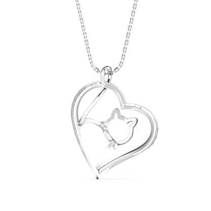 Kitten Heart Diamond Pendant-Silver