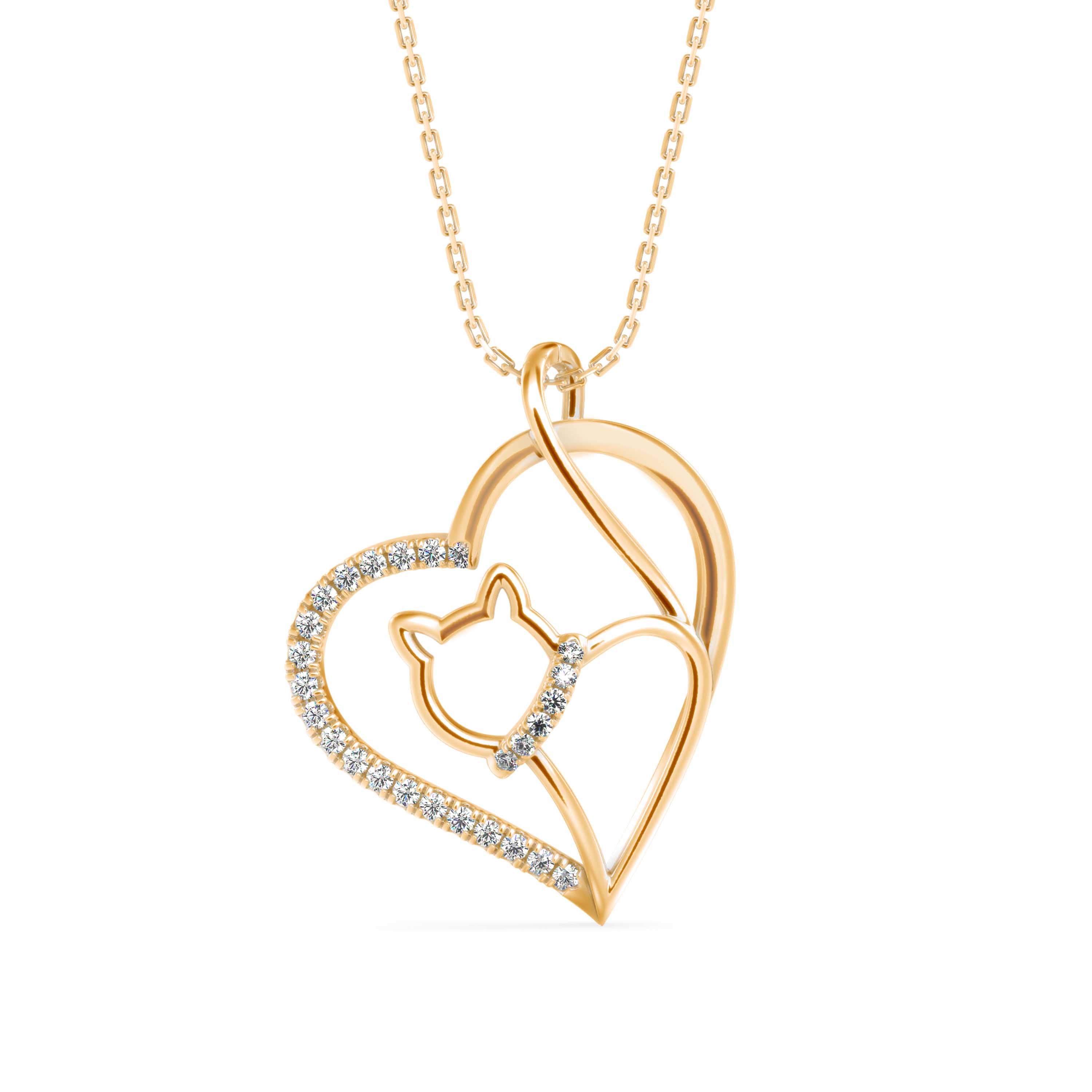 Kitten Heart Diamond Pendant-Golden