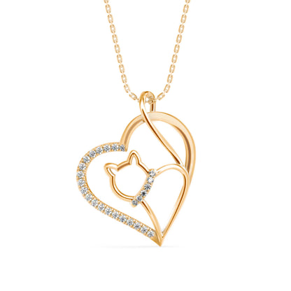 Kitten Heart Diamond Pendant-Golden