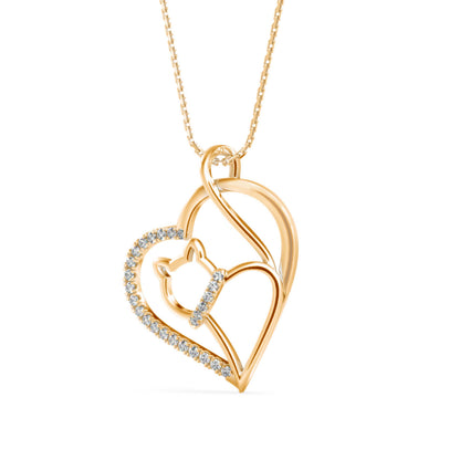 Kitten Heart Diamond Pendant-Golden