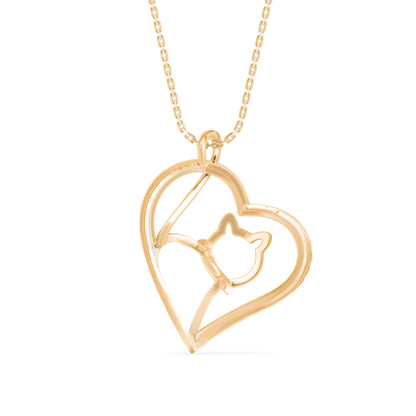Kitten Heart Diamond Pendant-Golden