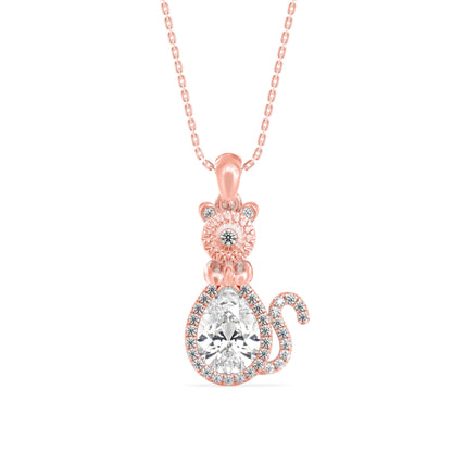 Kitty Charm Diamond Pendant-Rose Gold
