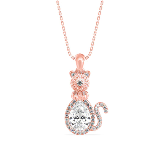 Kitty Charm Diamond Pendant-Rose Gold