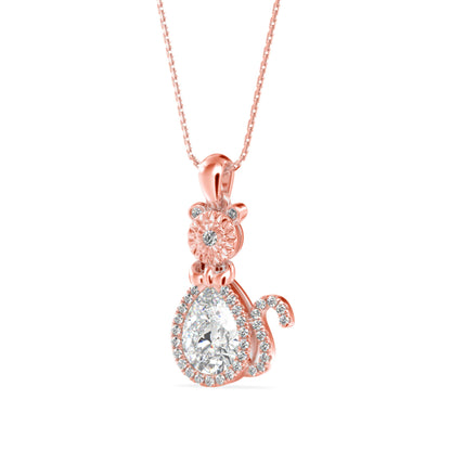 Kitty Charm Diamond Pendant-Rose Gold