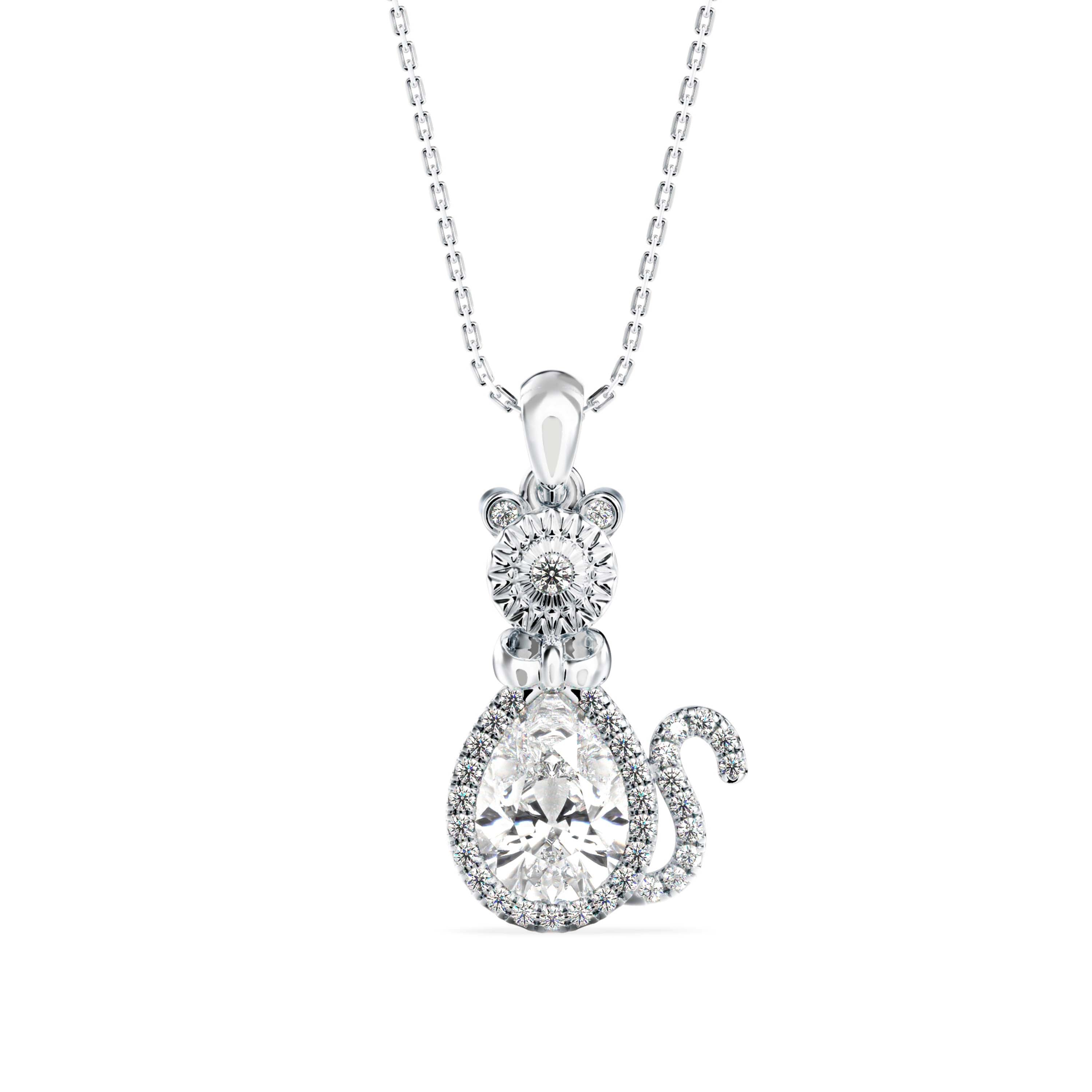Kitty Charm Diamond Pendant-Silver