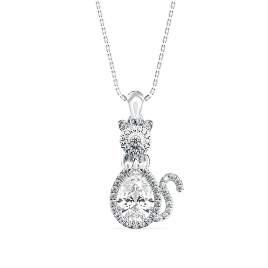 Kitty Charm Diamond Pendant-Silver