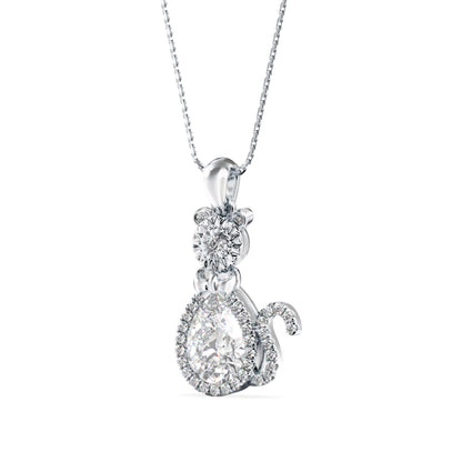 Kitty Charm Diamond Pendant-Silver