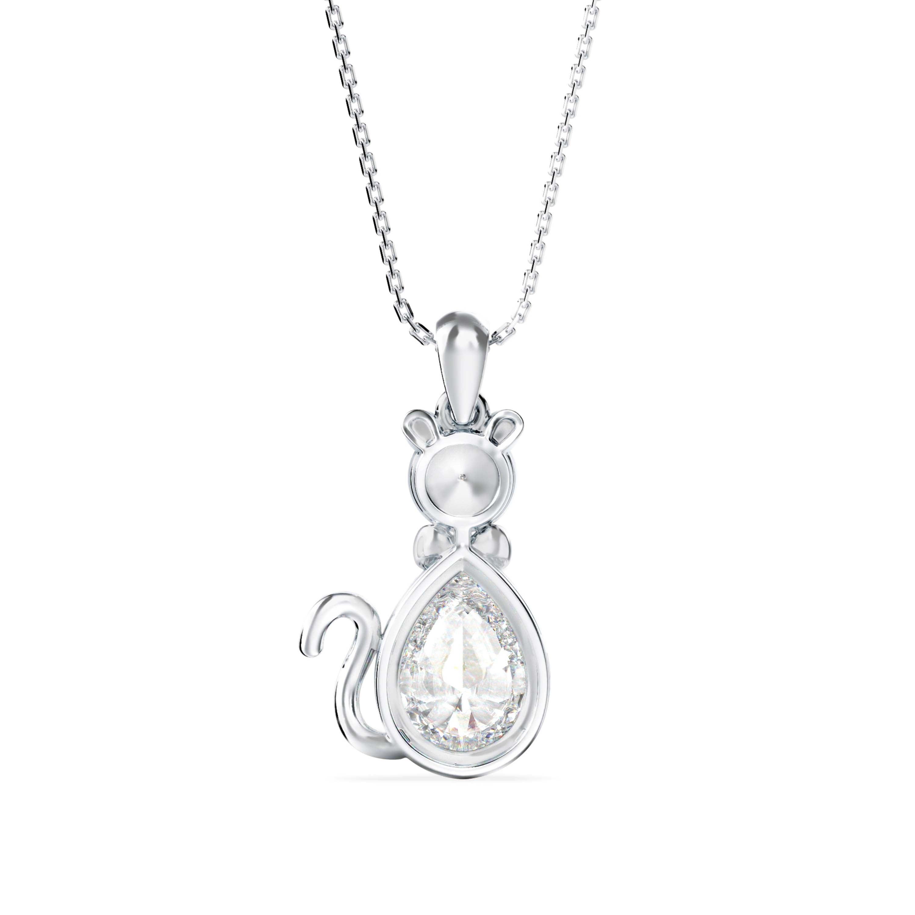 Kitty Charm Diamond Pendant-Silver