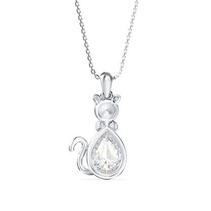Kitty Charm Diamond Pendant-Silver