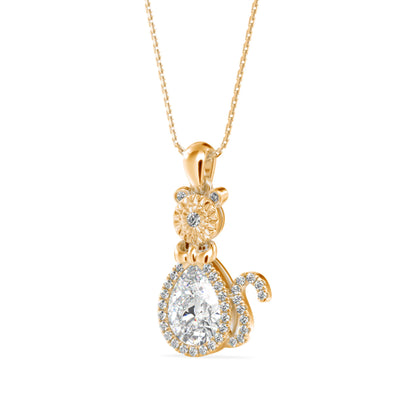 Kitty Charm Diamond Pendant-Golden