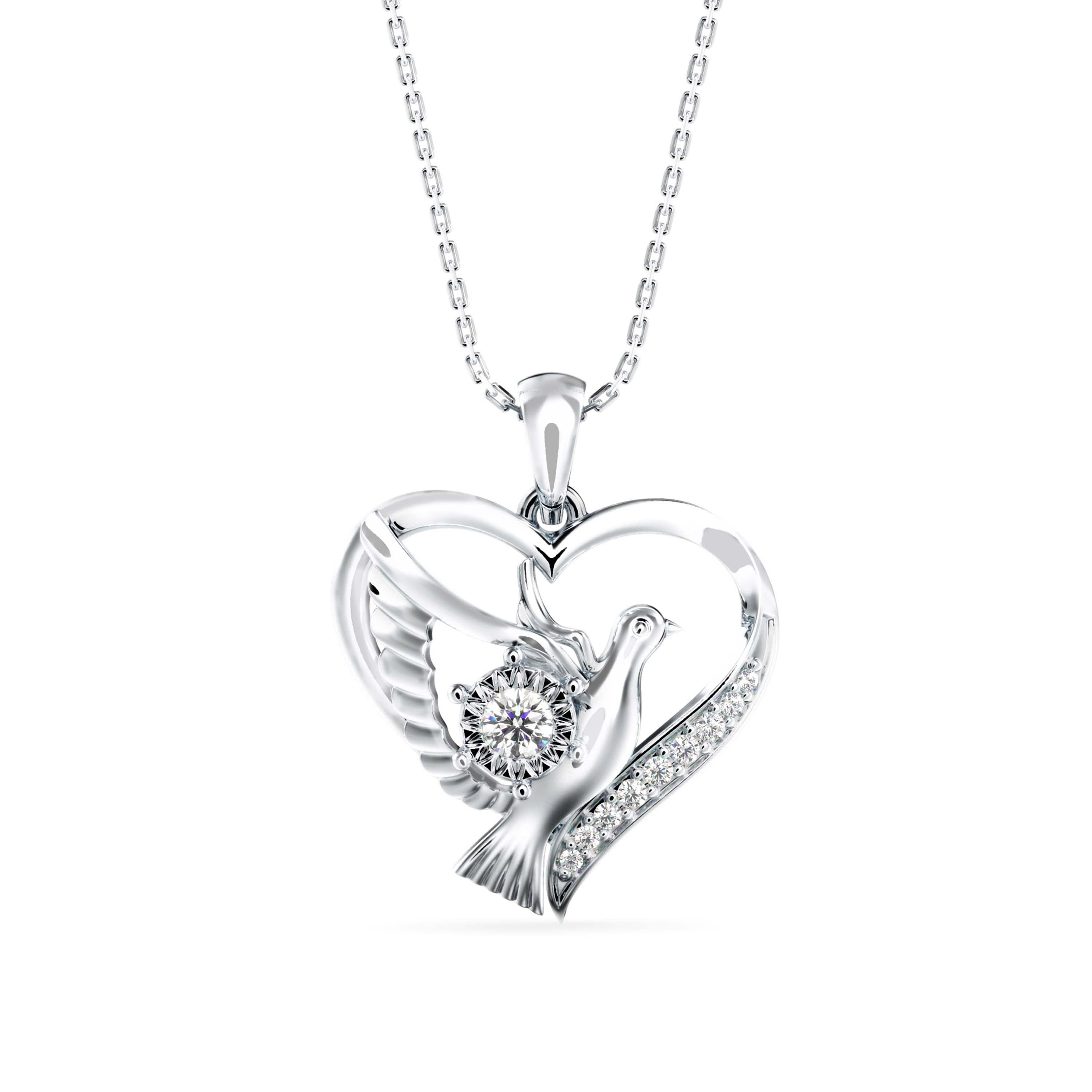 Duplet Heart Diamond Pendant-Silver