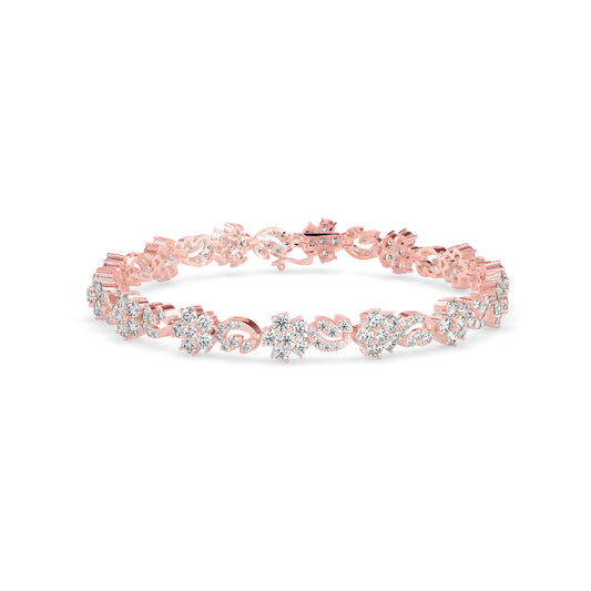 Foliate Diamond Tennis Bracelet-Rose Gold