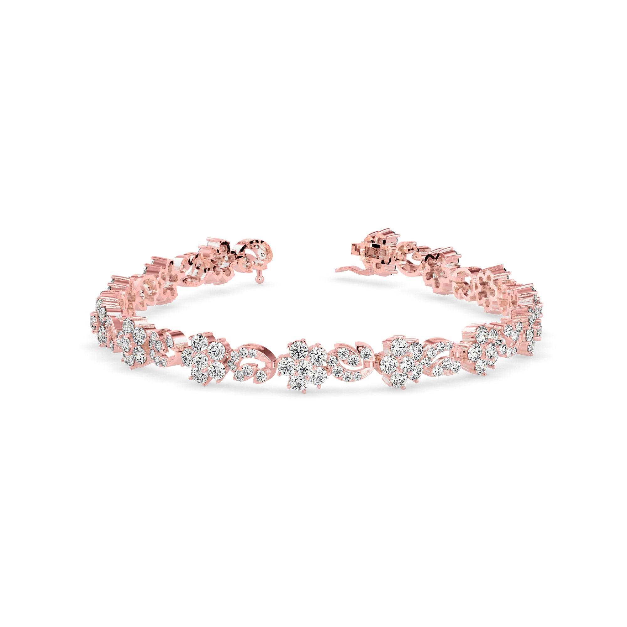 Foliate Diamond Tennis Bracelet-Rose Gold