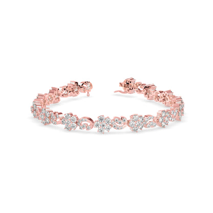Foliate Diamond Tennis Bracelet-Rose Gold