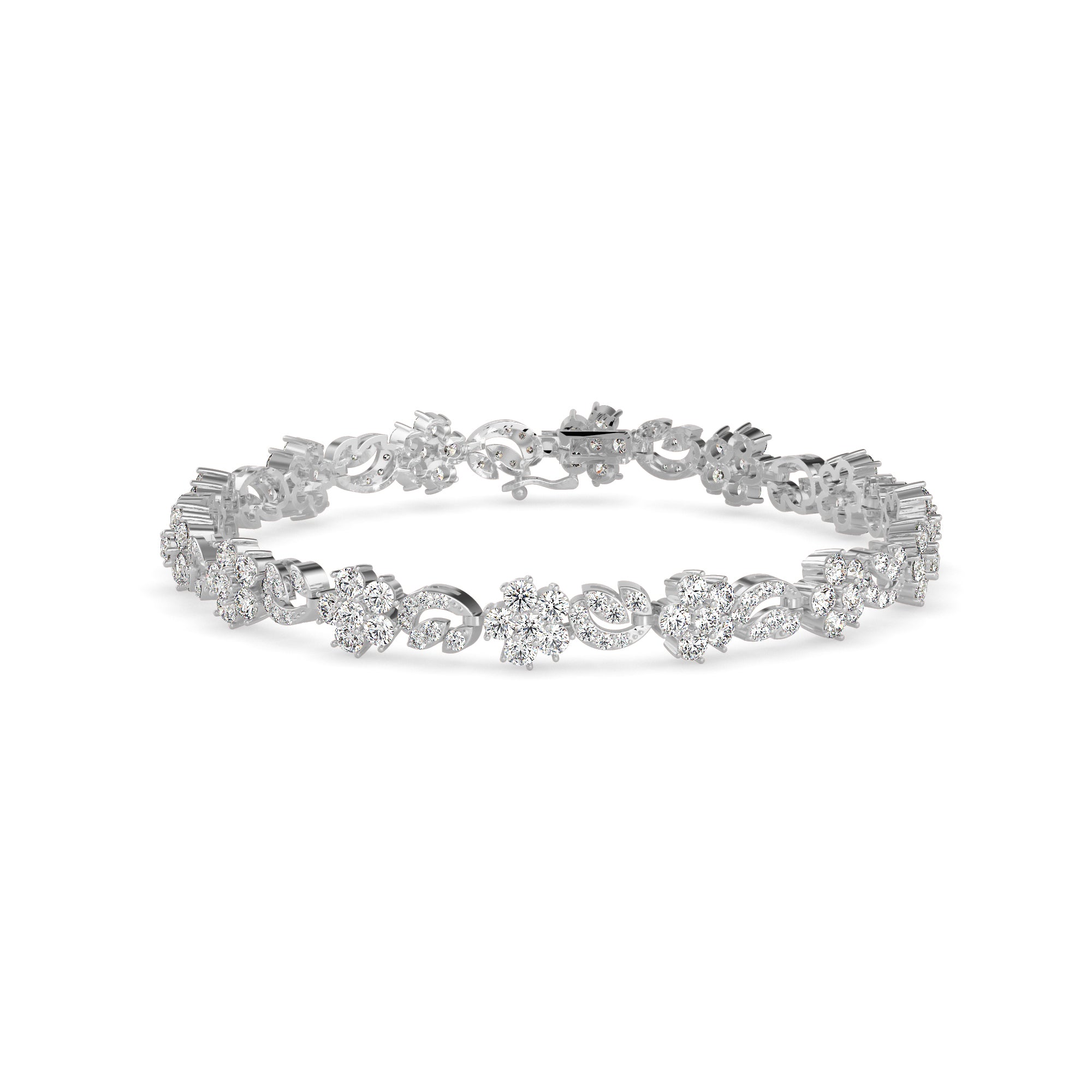 Foliate Diamond Tennis Bracelet-Silver